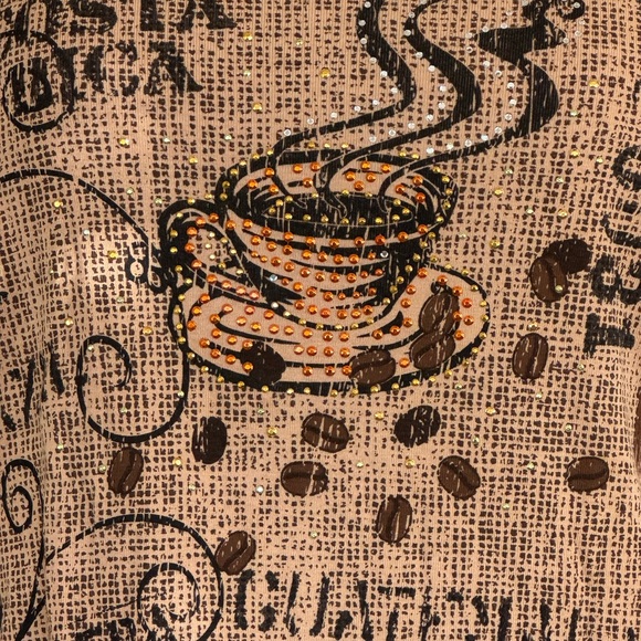 Cactus Bay Apparel Coffee Embellished Top Shirt 3/4 sleeves - Picture 4 of 7